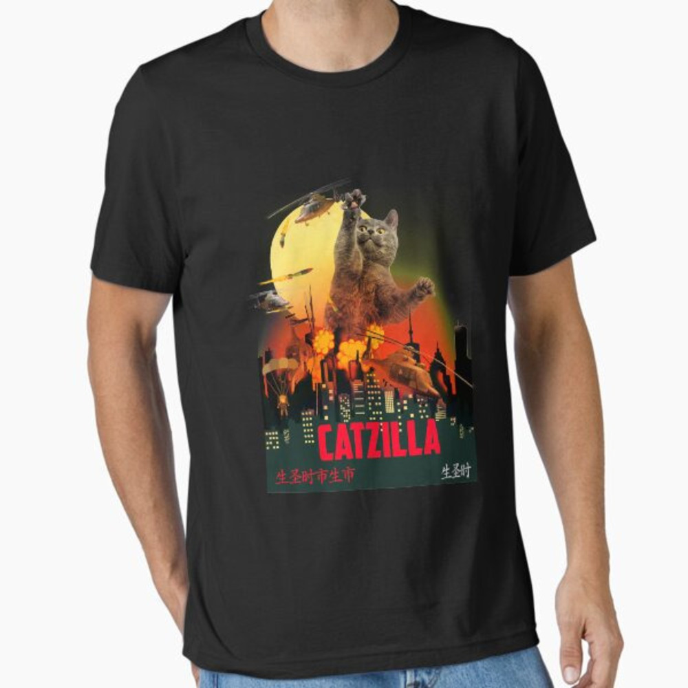 Catzilla Wave Tshirt Cat Kaiju Japanese Sunset Catzilla Great Wave